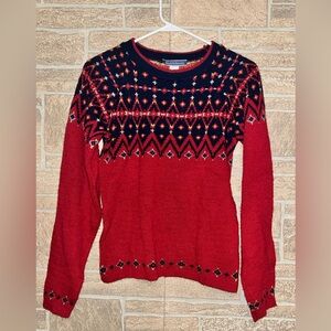 Vintage Elisabeth Samuels Sweater Women's Medium Red Navy Fair Isle Nordic USA
